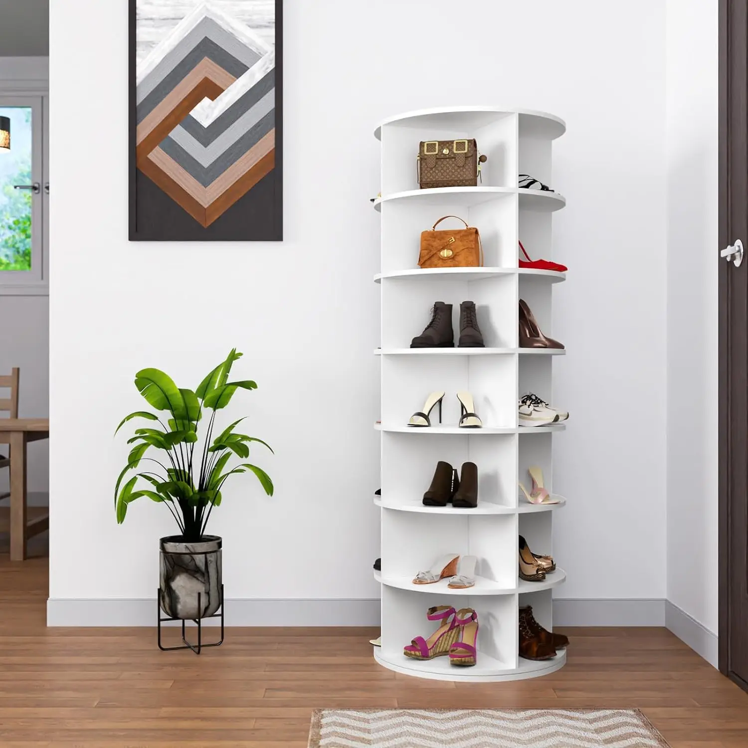 Rotating Shoe Rack Tower 7-Tier 360° Revolving Free Standing Vertical Closet Organizer Handbag Storage 63.39