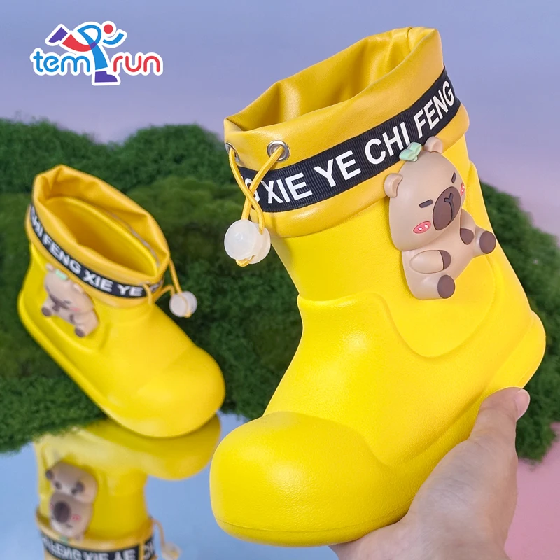 

EVA Children's Capibara Rain Boots With Elastic Bands Boy Girl's Lightweight Rubber Boots Anti-slip and Waterproof Shoes