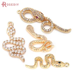 18K Gold Color Brass and Zircon Snake Charms Pendants High Quality Diy Jewelry Making Necklace Earrings Accessories for Women