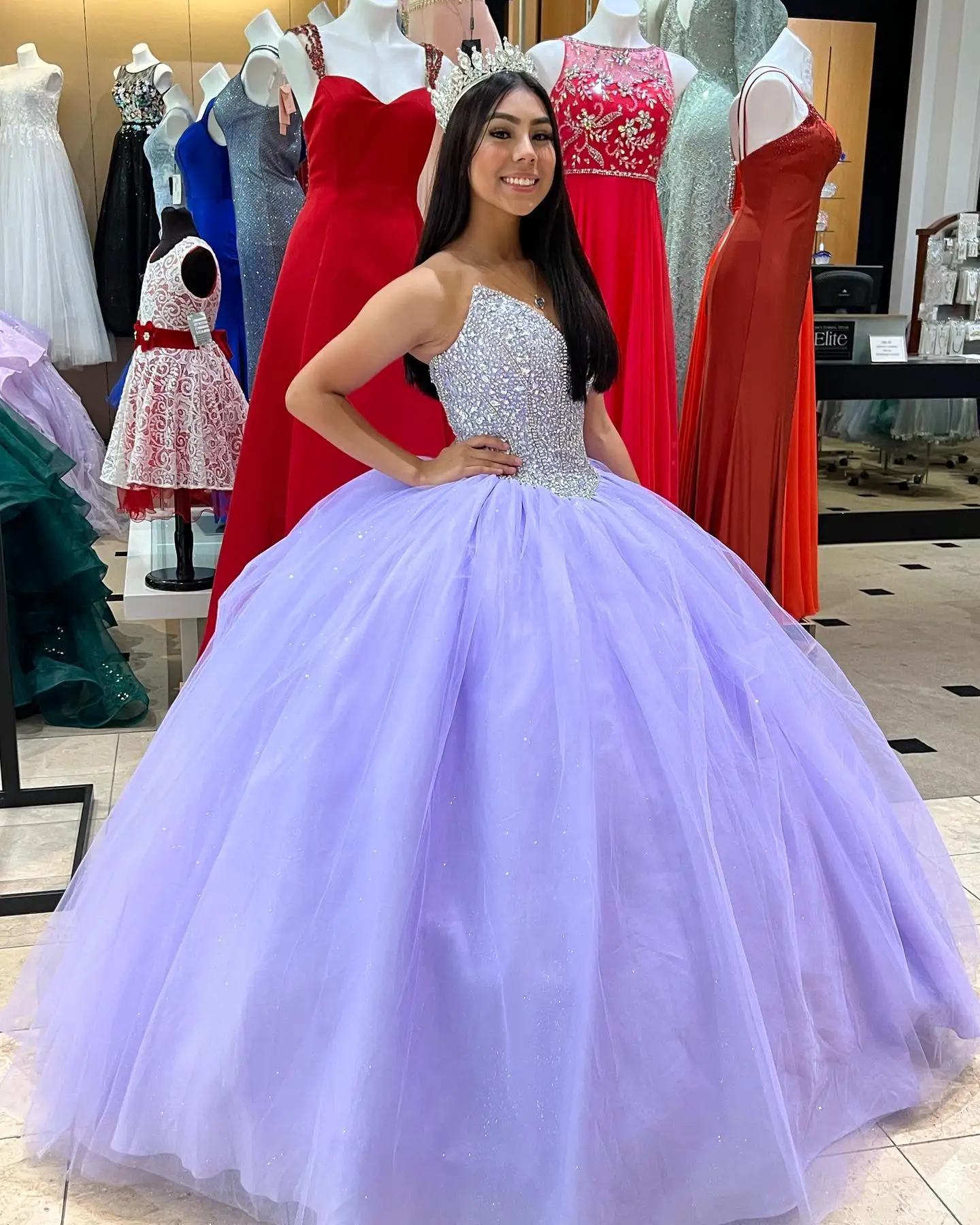 Lilac Quinceanera Dress 2023 Ballgown Crystals Sequin Bling Charro Mexican Sweet 16 Girl Gown vestido de 15 anos Sweetheart Neck