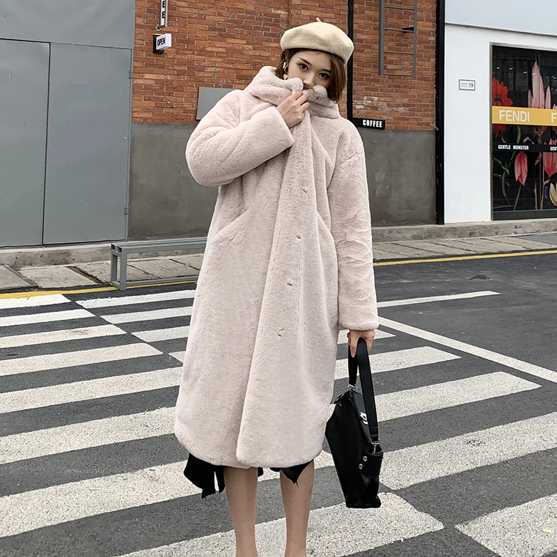 2023 Winter Solid Plus Size Warm Long Rabbit Fur Coats Female Lapel Outerwear Brand Thick Jacket Women Faux Fur Coat