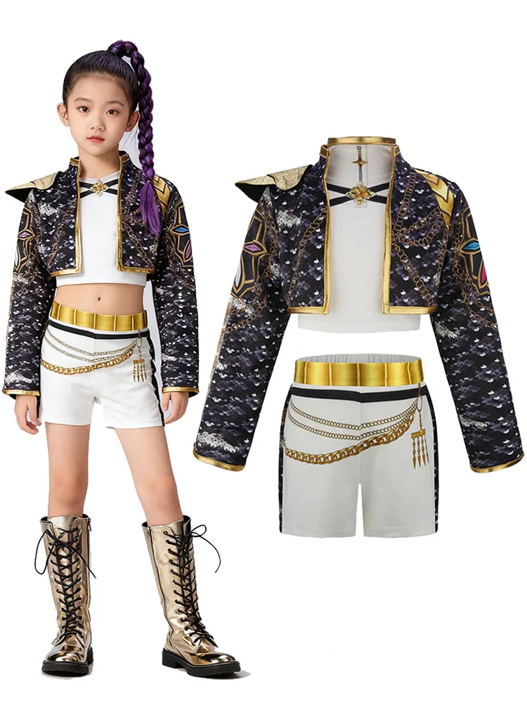 Costume d'Halloween K-pop pour filles, tenue de groupe idole noire trois pièces, ensemble de robe de Cosplay de scène pour enfants, pour fête à thème de Concert