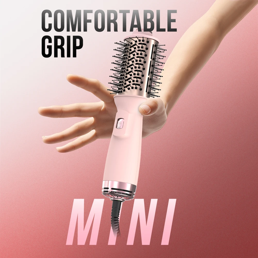 SMET Oem Dual Voltage Hot air Brush Hair Straightener Curling Iron Mini Hot air Brush Hair Iron Electric Hair Dryer Comb Brush