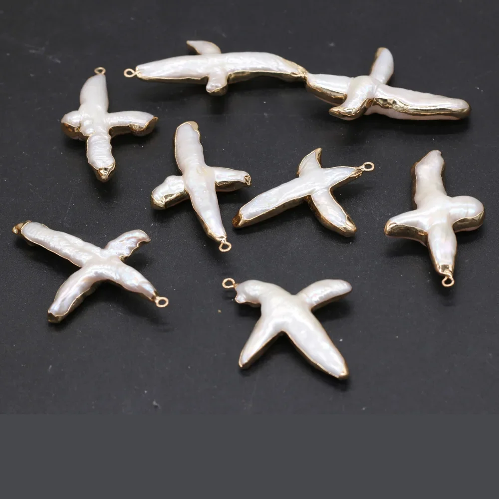 5PCS Natural Freshwater Baroque Cross Shape White Pearl Pendant Jewelry Making DIY Necklace Earrings Accessories Gift