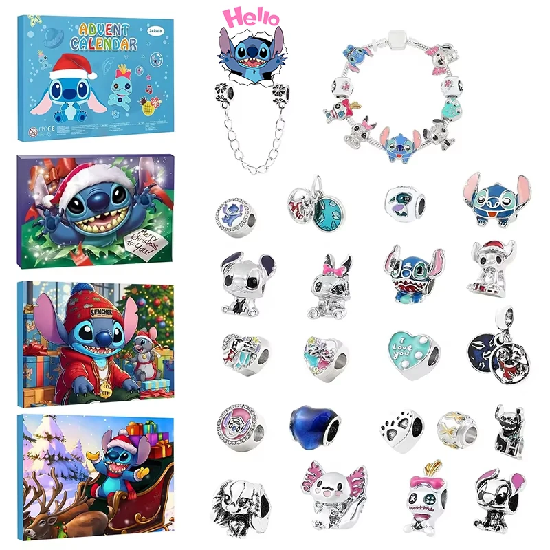 

Disney Stitch Mickey Christmas Advent Calendar Bracelets 24 Days Xmas Countdown Calendar Diy Jewelry Making Kit For Girl Gifts