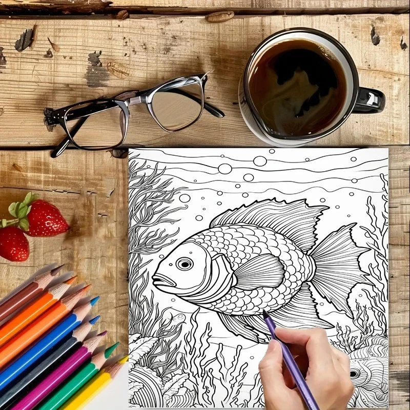 Summer Underwater Coloring Book for Adults, Cute Marine Drawing Book, Stress Relief, Birthday Gift & Back to School Art Supplies view 3
