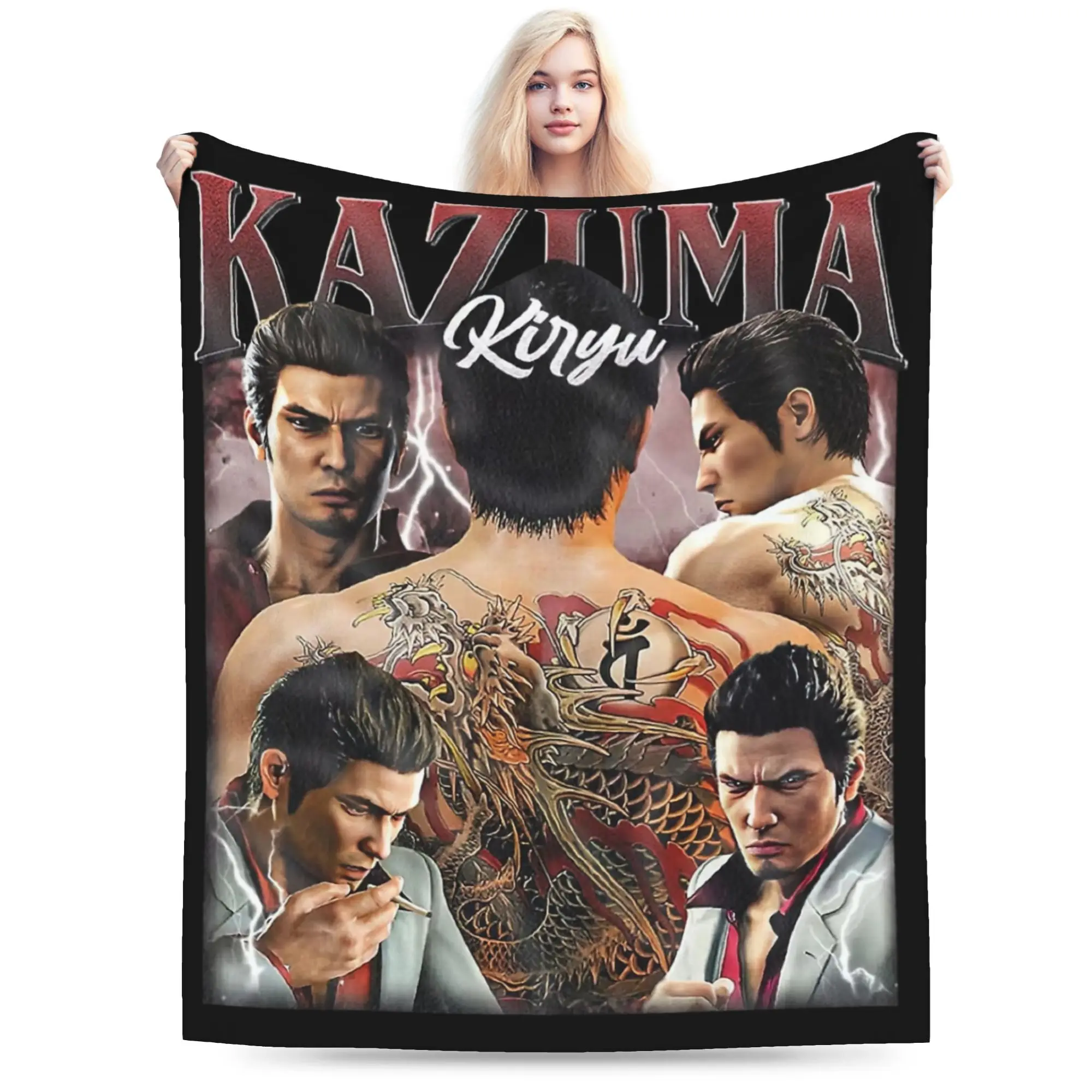 YAKUZA Kazuma Kiryu Vintage Bootleg Style Blanket Fleece Printed  Portable Soft Throw Blankets for Bed Bedroom Plush Thin Quilt