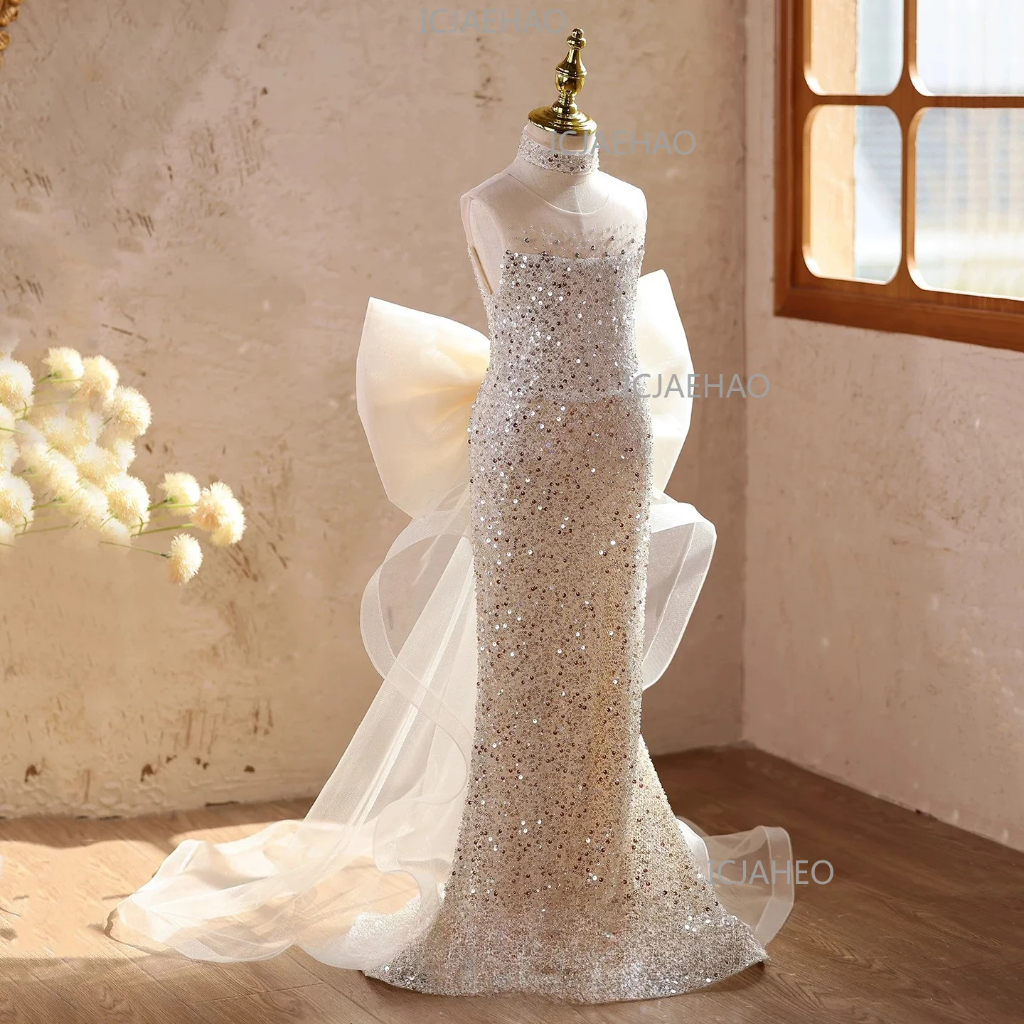 Girls Mermaid Formal Dress Luxury Sparkly Piano Performance High-End Birthday Outfit Sequin Princess Gown, Kids Host Runway