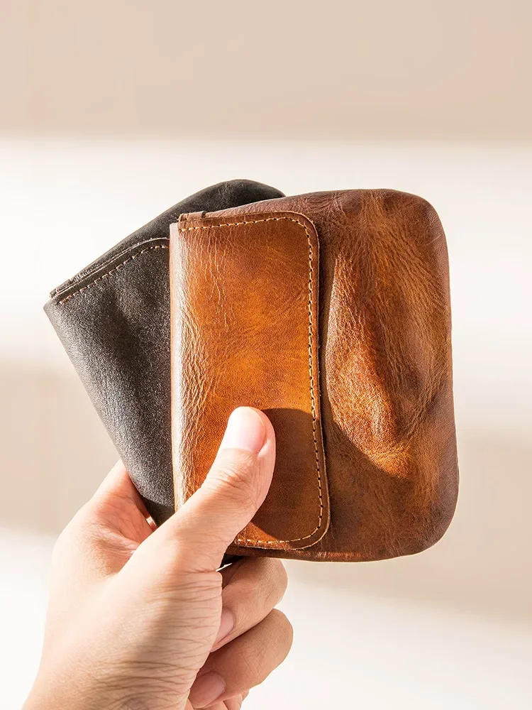 Leather driver's license retro handmade top layer vegetable tanned cowhide car key change purse