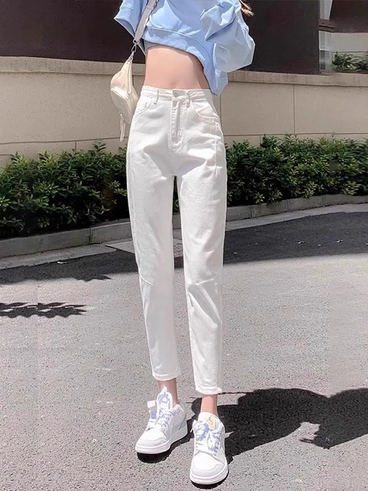 High Waist White Harlan Jeans Women's Loose Casual Slimming Nine Point Cabbage Pants Spring Summer New Style Casual Cotton Denim