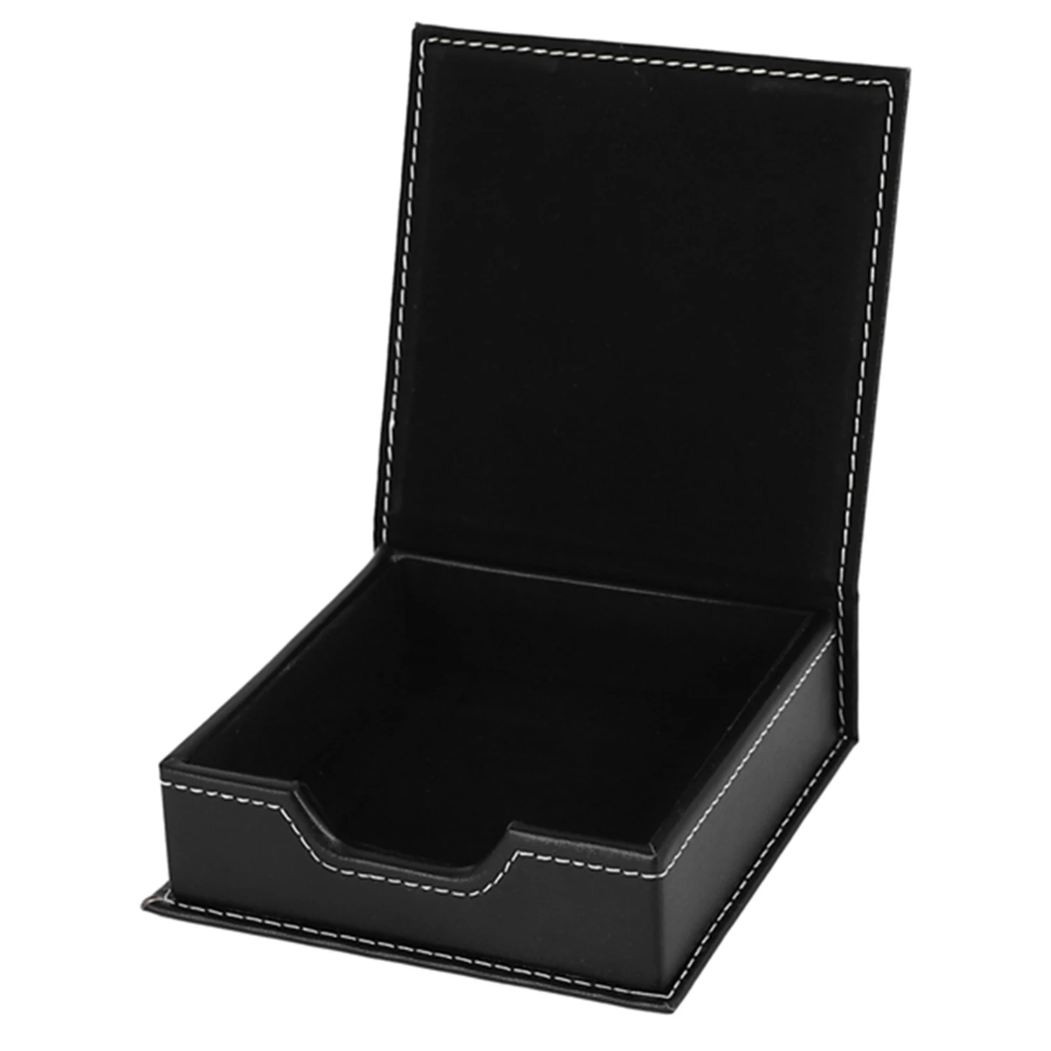 Black Leather Sticky Note Storage Box, Memo Box, Acessórios de Mesa, Organizador do escritório, Titular do cartão, Material Escolar