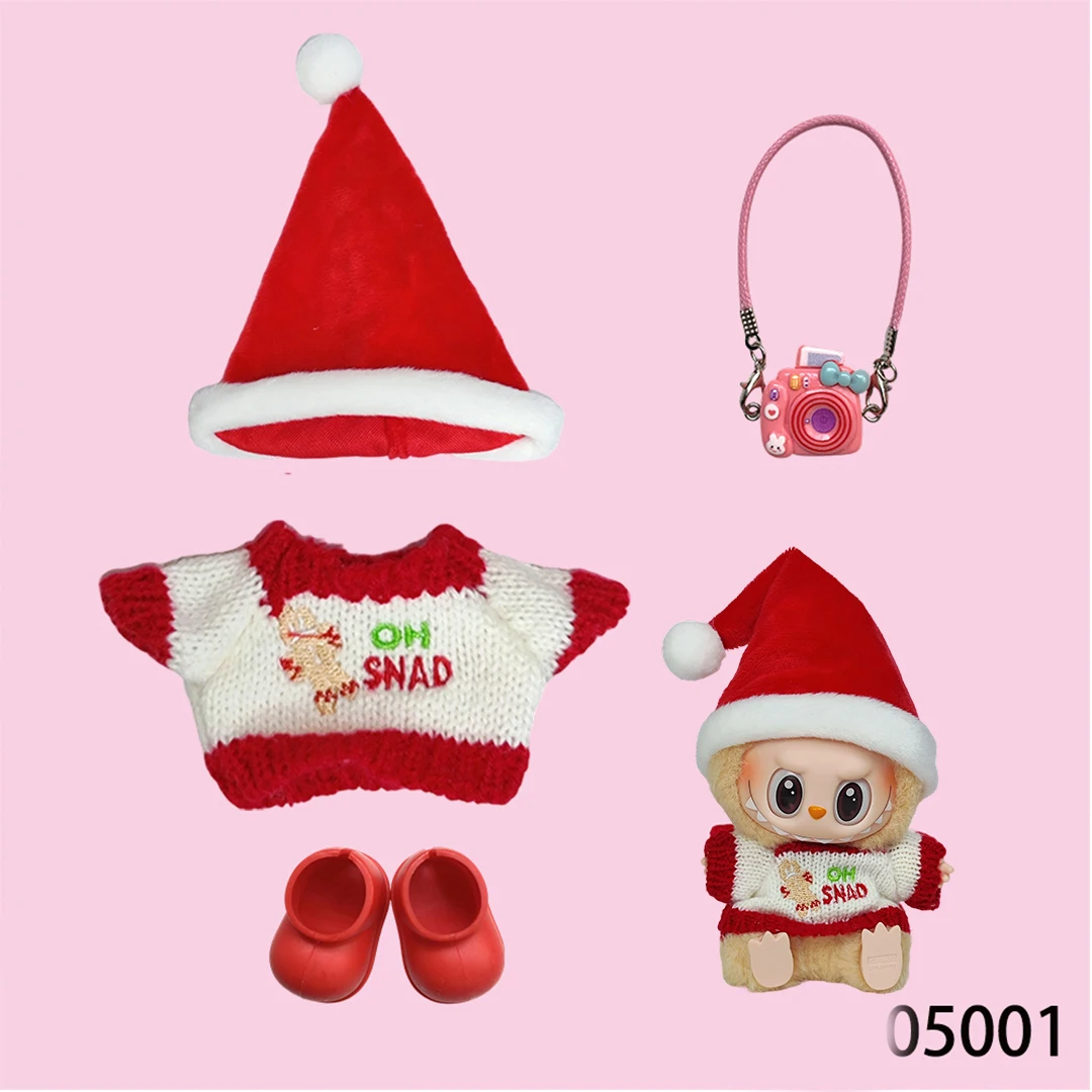 Zestaw świąteczny dla lalki Labubu V1 V2 15-17cm: kapelusz, peleryna, buty, okulary, urocze pluszowe ubranka, akcesoria DIY, prezent
