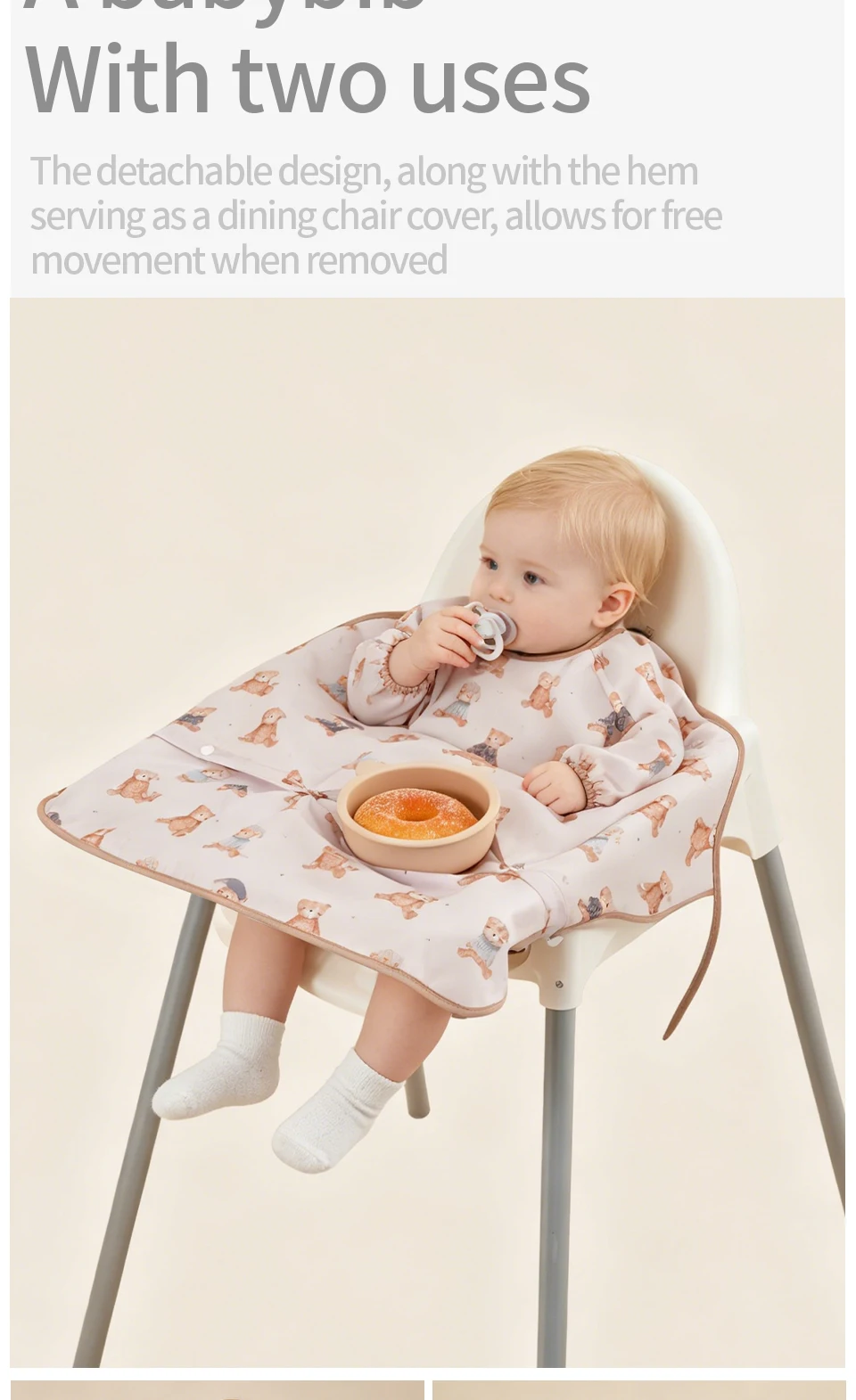 Kangobaby Baby-Lätzchen - Verschmutzungssichere Fütterungslätzchen für Babys - Verstellbar, wasserdicht und mit Befestigung für Hochstuhl/Tisch – Detail 4