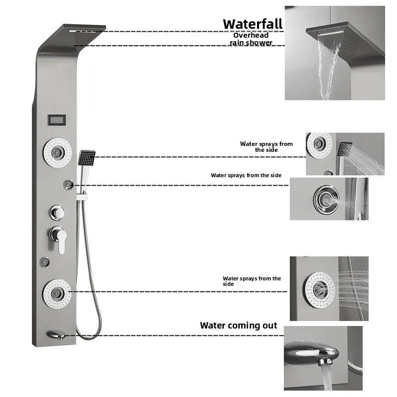 Cross-border American-style Stainless Steel Tempered Glass Wall-mounted Thermostatic Constant Temperature Shower Screen Set For