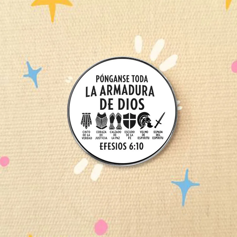 Pónganse Toda La Armadura De Dios Enamel Pin Spanish Christian Religious Lapel Badge Armor Of God Metal Brooch Accessory Gift