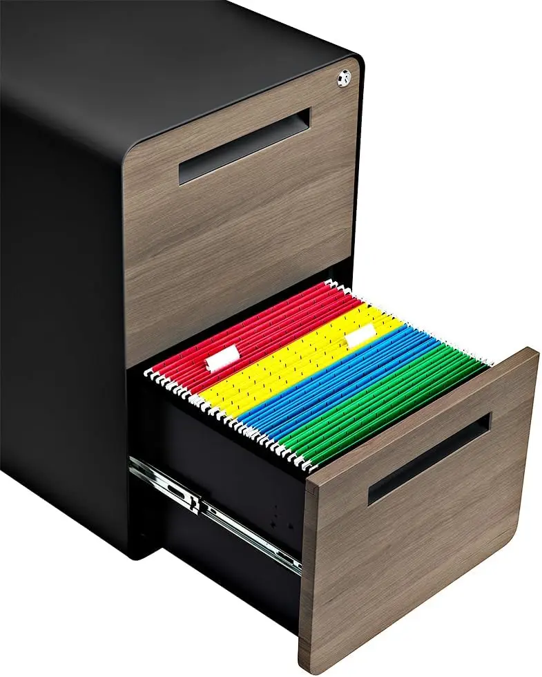 

Stockpile 2 Drawer Mobile File Cabinet with Lock - Under Desk Metal Filing Cabinet, Wheels and Stationary Feet