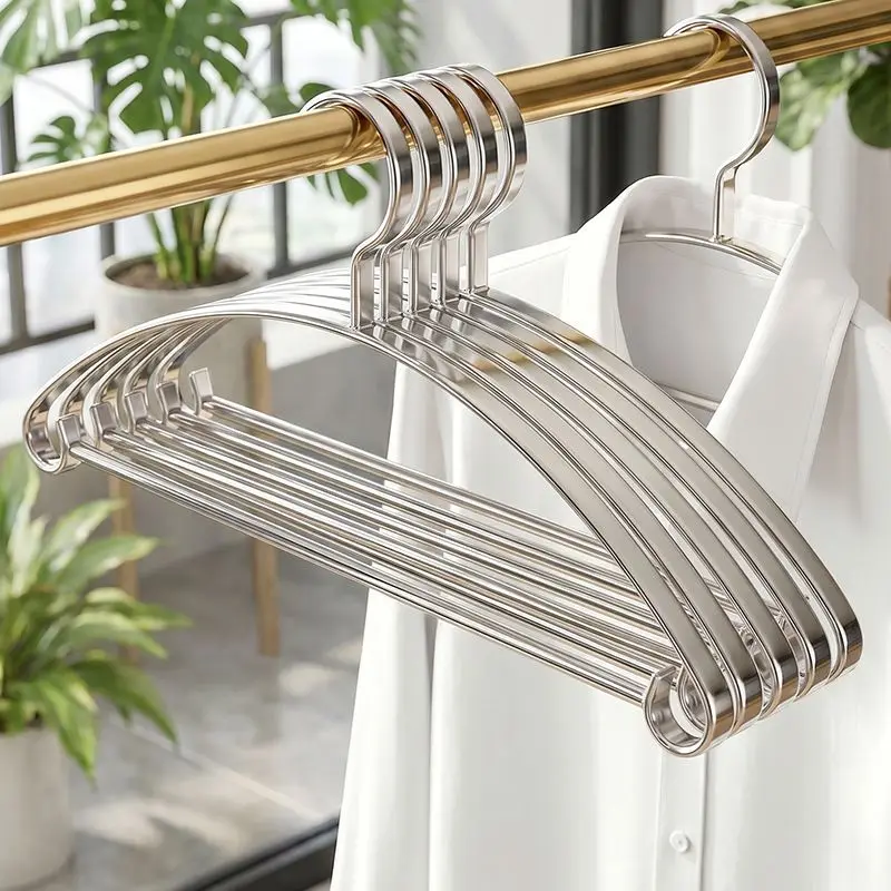 5 Pack Stainless Steel Metal Hangers Non Slip Heavy Duty Coat Hangers Space Saving Clothes Hangers for Closet Shirts Jackets