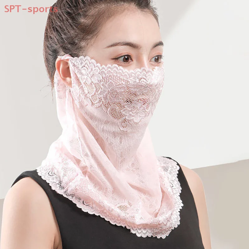 Máscara de encaje con protección solar de verano para hombre y mujer, máscara deportiva para Golf, protección UV, máscara para escote, diadema con orejas colgantes, bufanda