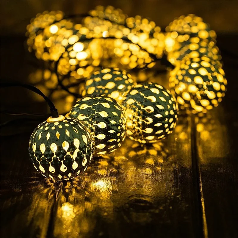 Creative LED Solar Moroccan Ball Fairy Lights Outdoor Waterproof Christmas Garland String Lights for Wedding Garden Patio Decor