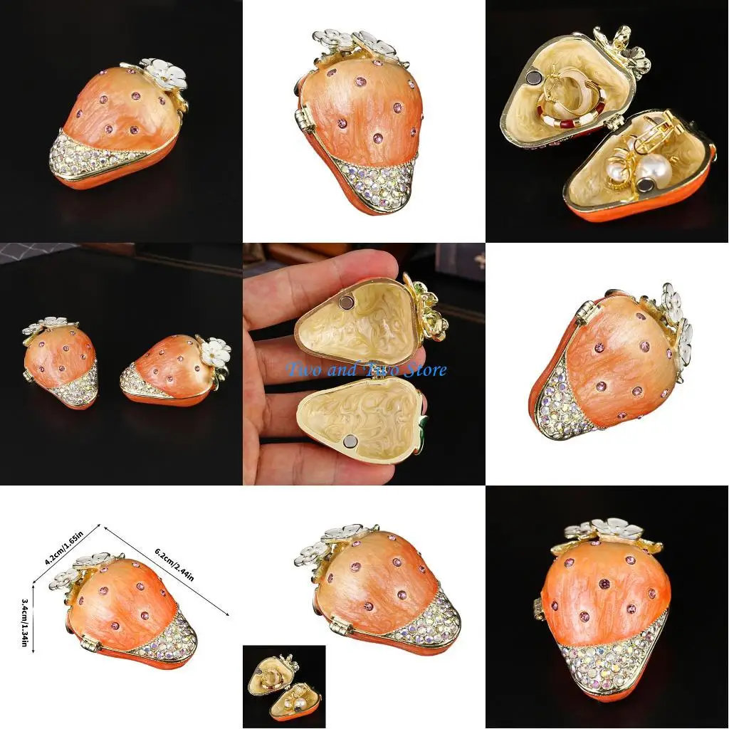 

HX6F Portable Strawberry Themed Jewelry Box Crafted of Sturdy Alloy for Women Girls Accessories Storage