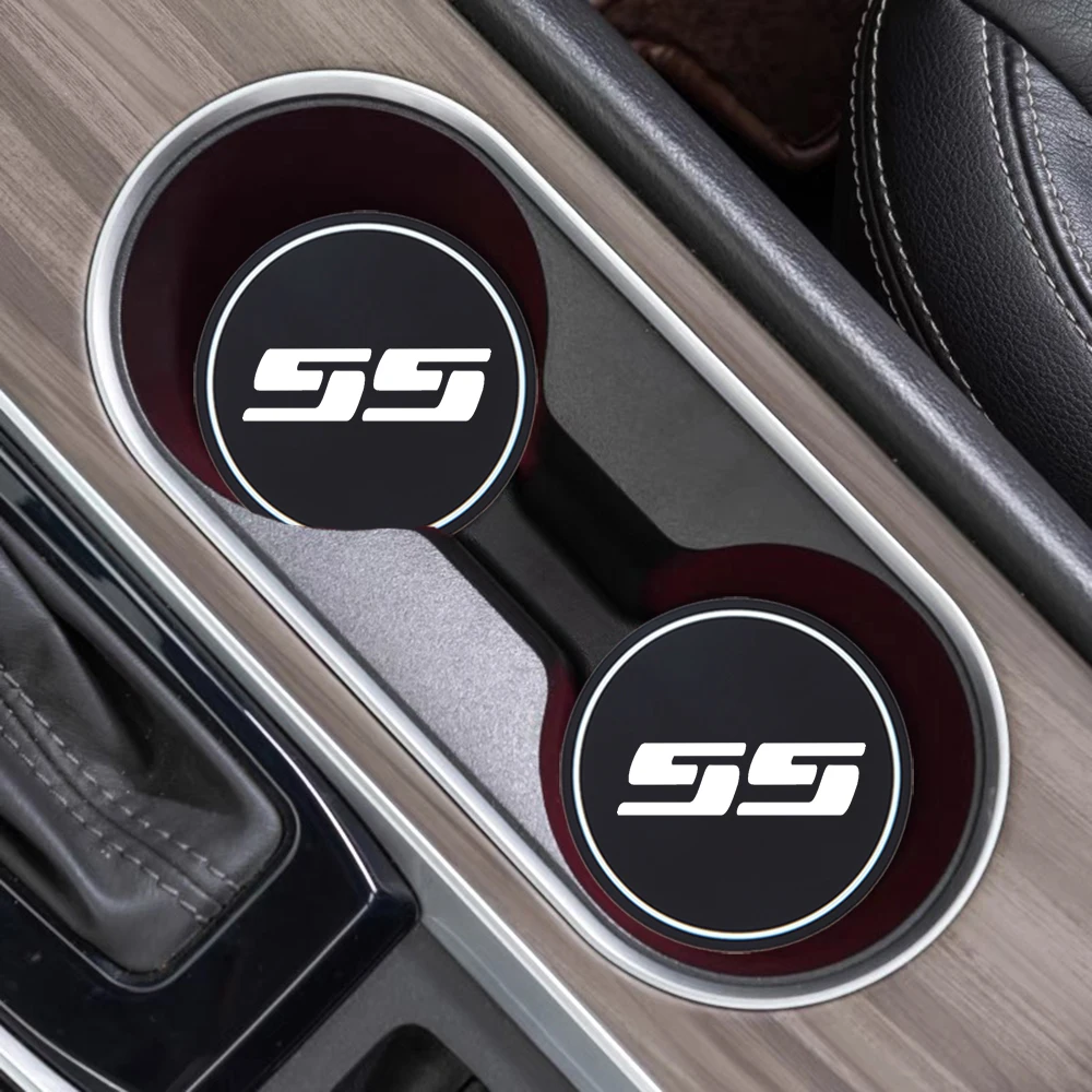 2Pcs Non-slip Car Water Cup Pad Silica gel Diamond Rhinestone Rubber Mat For Chevrolet SS Camaro SS Car Accessories