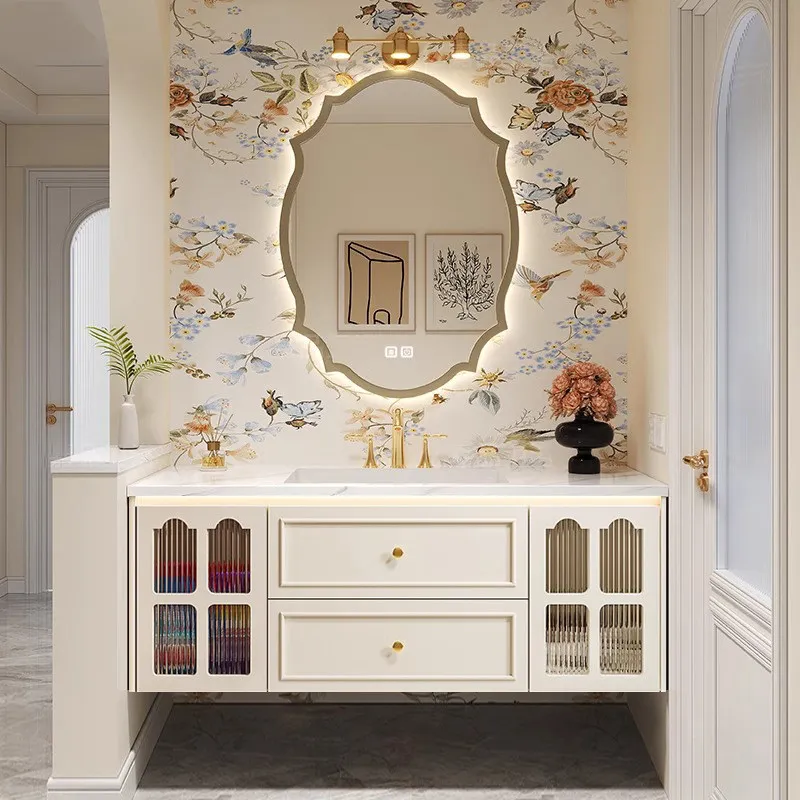 

Ceramic integrated basin bathroom cabinet, toilet oak wash basin, rock slab hot bending wash basin