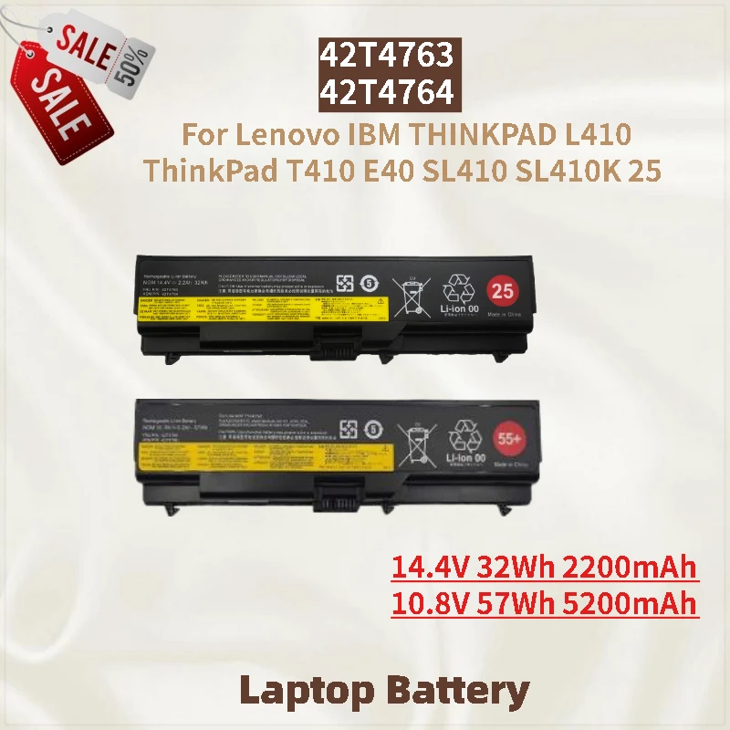 

Laptop Battery 42T4763 42T4764 2200mAh/5200mAh for Lenovo IBM THINKPAD L410 ThinkPad T410 SL410K 25 E40 SL410 New High Quality