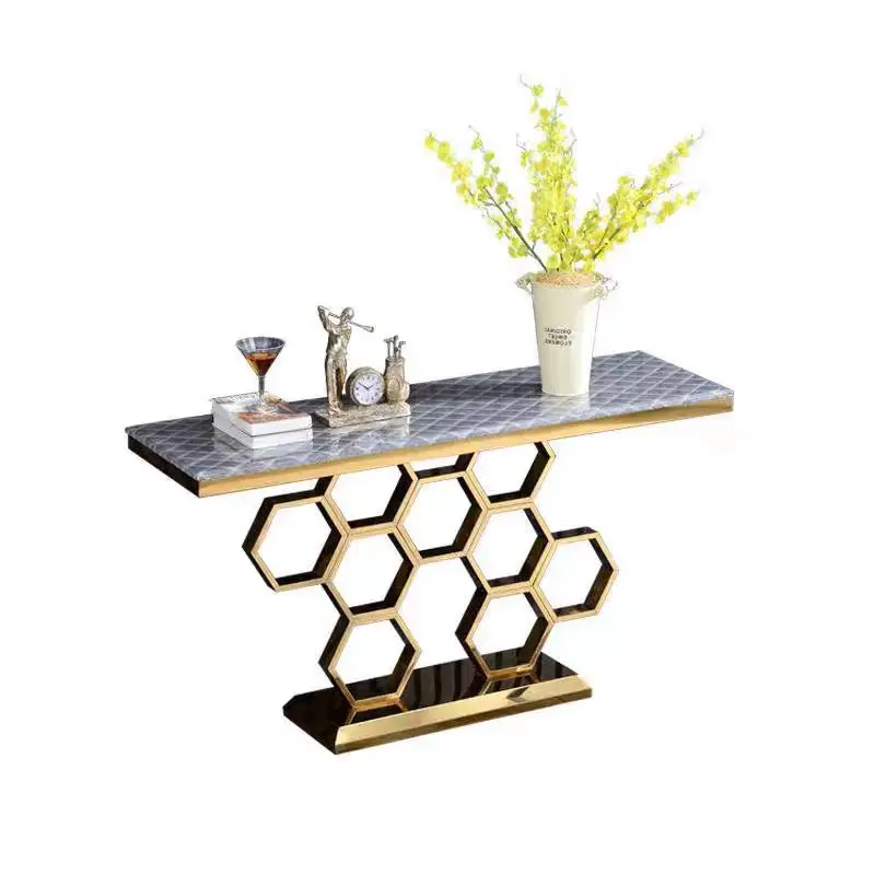 

Italian rock slab end view table frame, entrance cabinet shelf, case table, stainless steel