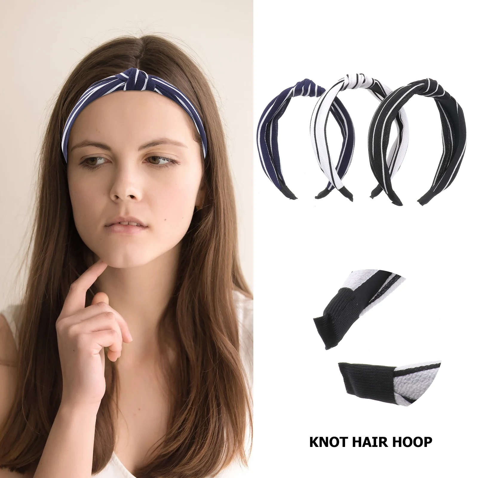 

3pcs Cross Knot Hair Hoop Women Girls Chiffon Headb Stripes Cloth Elegant Practical Hairstyle Accessory