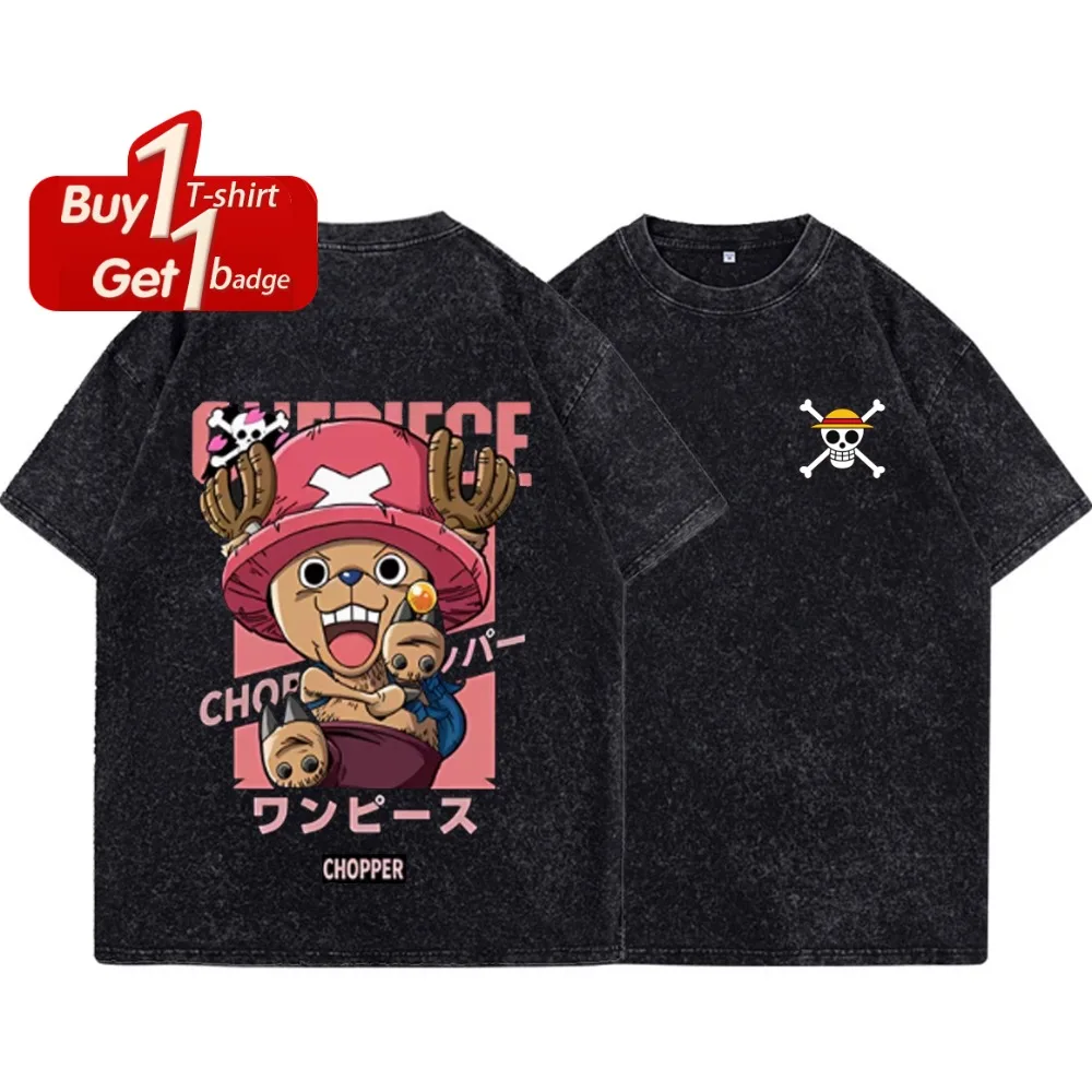 Sommer 2025 Kurzarm-T-Shirt Anime One Piece Luffy Nami Grafik-T-Shirt Herren Kleidung Vintage Washed Damen Oversized Gym Tops