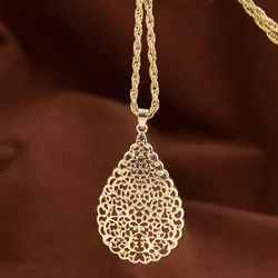 Poyasa Gold Color Arabic Women Pendant Necklace Elegent Hollow Arabesque Middle East Party Bijoux Water Droplet Shape