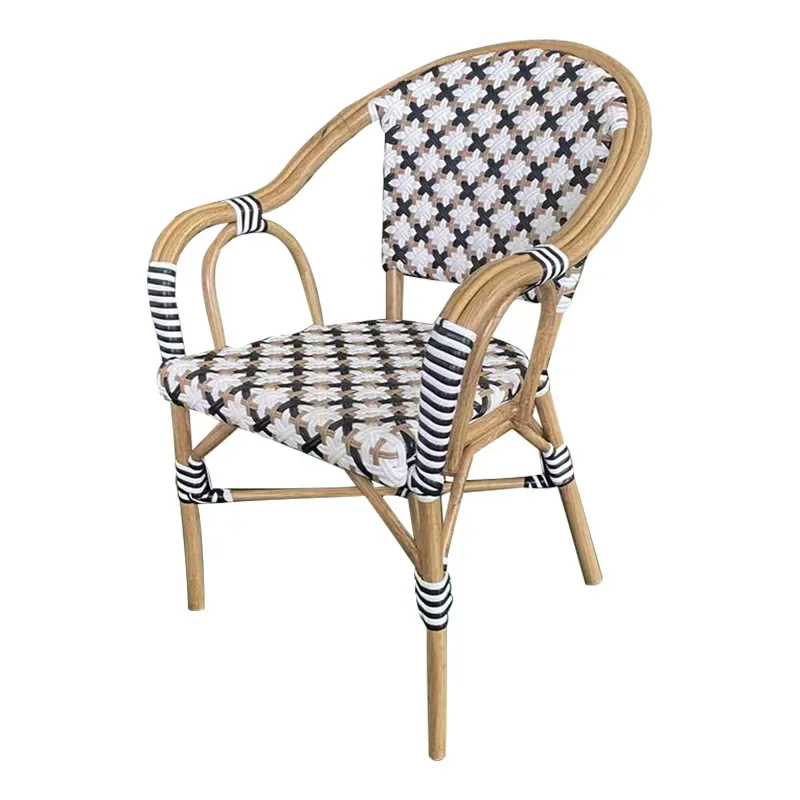 

Flower woven pattern armrest back chair, outdoor rattan dining chair, milk tea shop cafe homestay 5 in a group