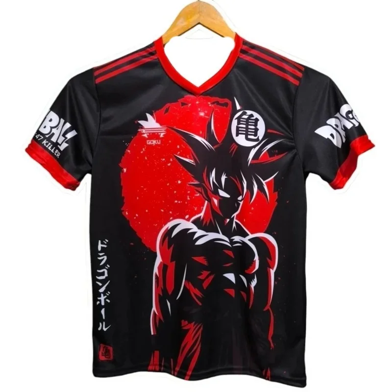 

Семейный комплект 2026: Новая футболка Bandai с силуэтом Гоку из японского аниме Dragon Ball, V-образный вырез, черно-красная, в стиле аниме-стритвир