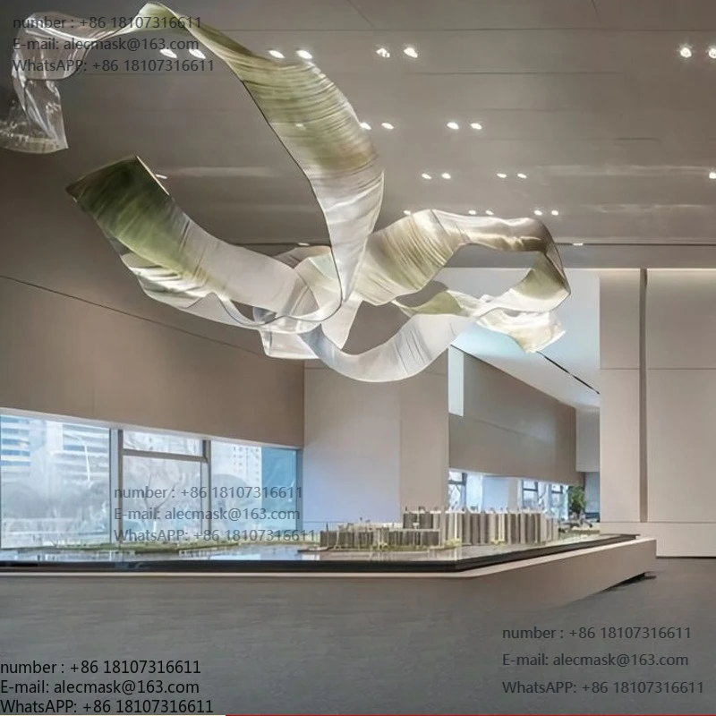 

Hotel lobby, crystal glass streamer chandelier, custom sales center club