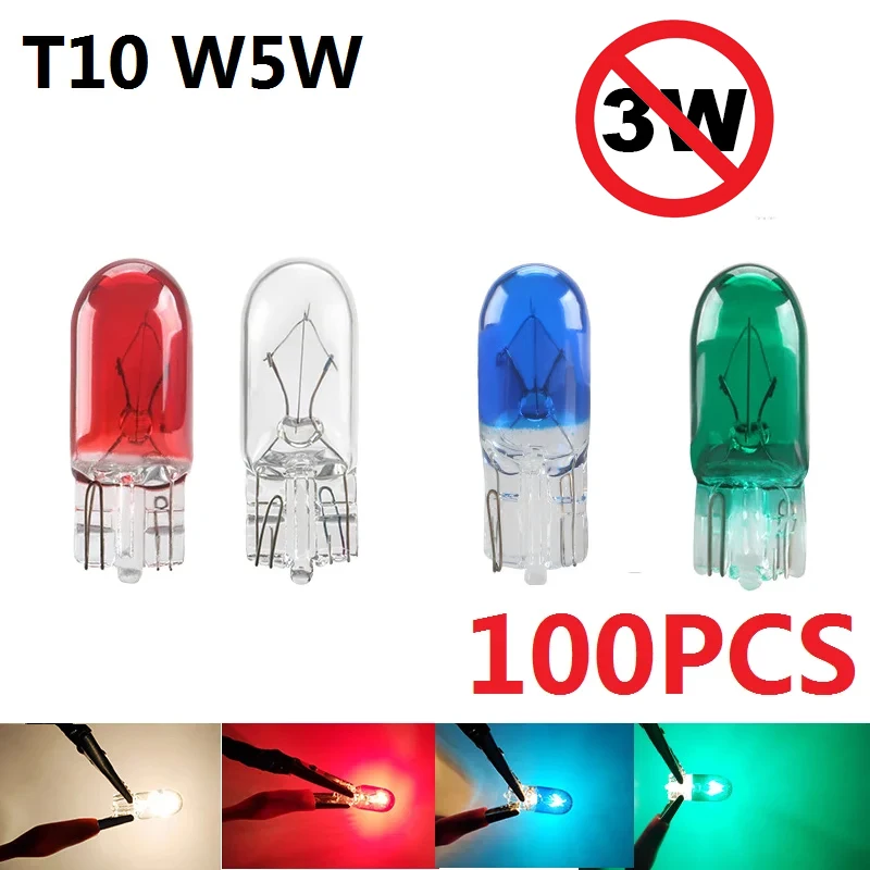 100 sztuk samochodów T10 Halogen 5W 194 158 Kliny 12V Lampa samochodowa Białe żarówki Lampki do czytania Lampy obrysowe Akcesoria