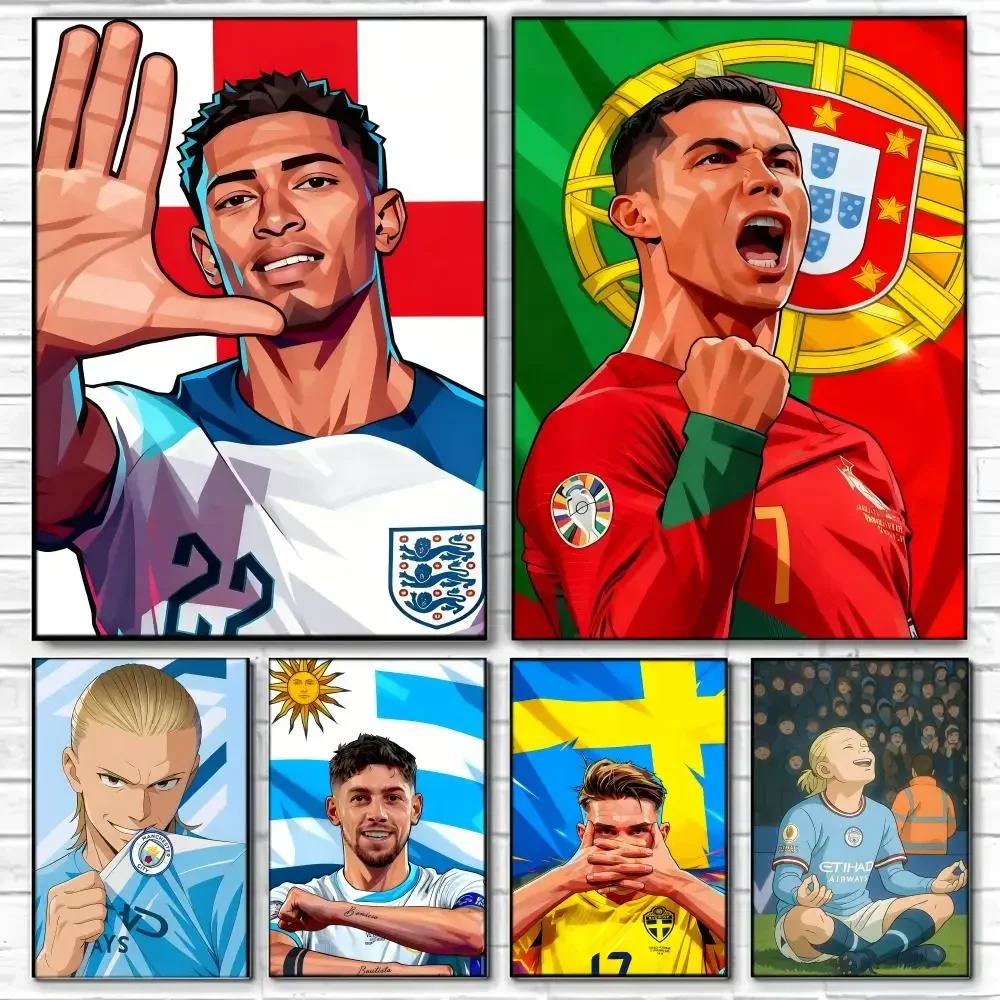 Top Active Footballers Cartoon Football Star Poster Self-adhesive Art Waterproof Paper Sticker Coffee House Bar Room Wall Decor