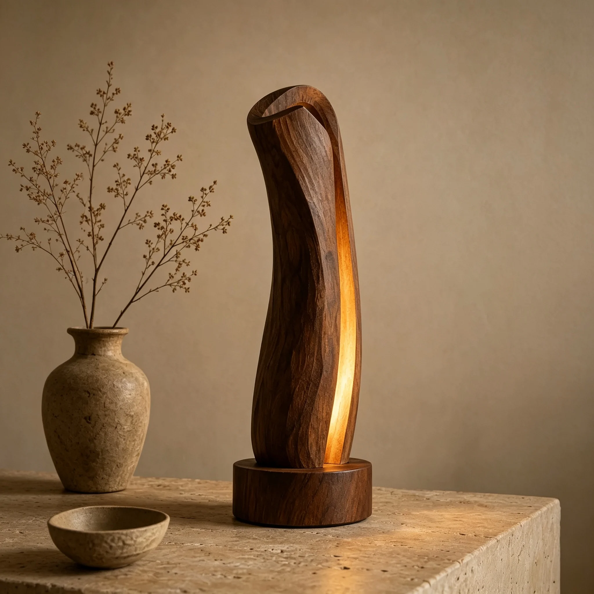 Tall Curved Narrow Groove Hollow Wooden Decorative Item - Medieval Modern Bedroom Table Decoration Gift