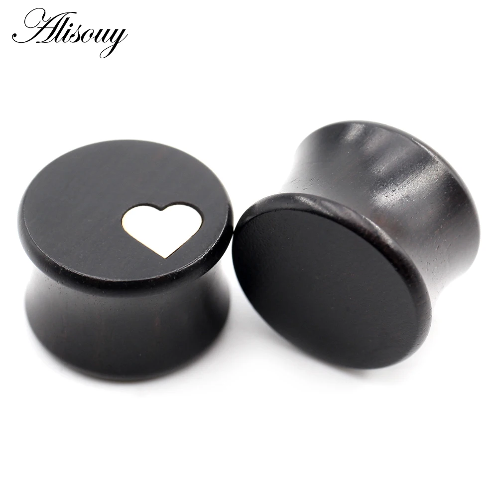 Alisouy 2PCS Natural Wood Heart Star Clouds Sheep Head Ear Gauges Tunnel Plug Expander Stretcher Earrings Piercing Body Jewelry