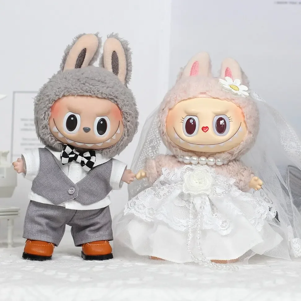 Abito e abito da sposa di San Valentino per bambole Labubu da 17 cm, completo di idoli di peluche