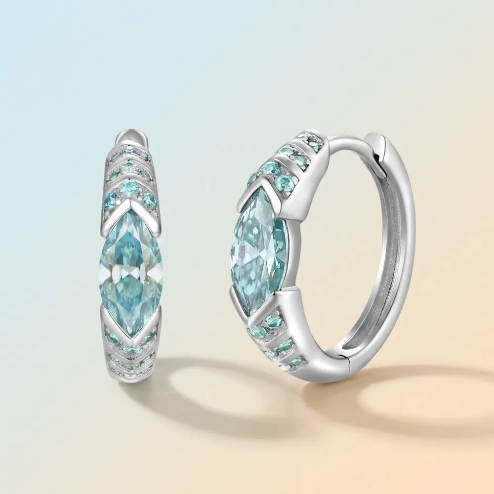 Hellblaue Moissanit-Marquise-Creolen aus 925er Sterlingsilber für Damen und Mädchen, Diamant-Kreis-Huggie-Ohrringe, testergeprüft, Geschenk – Detail 4