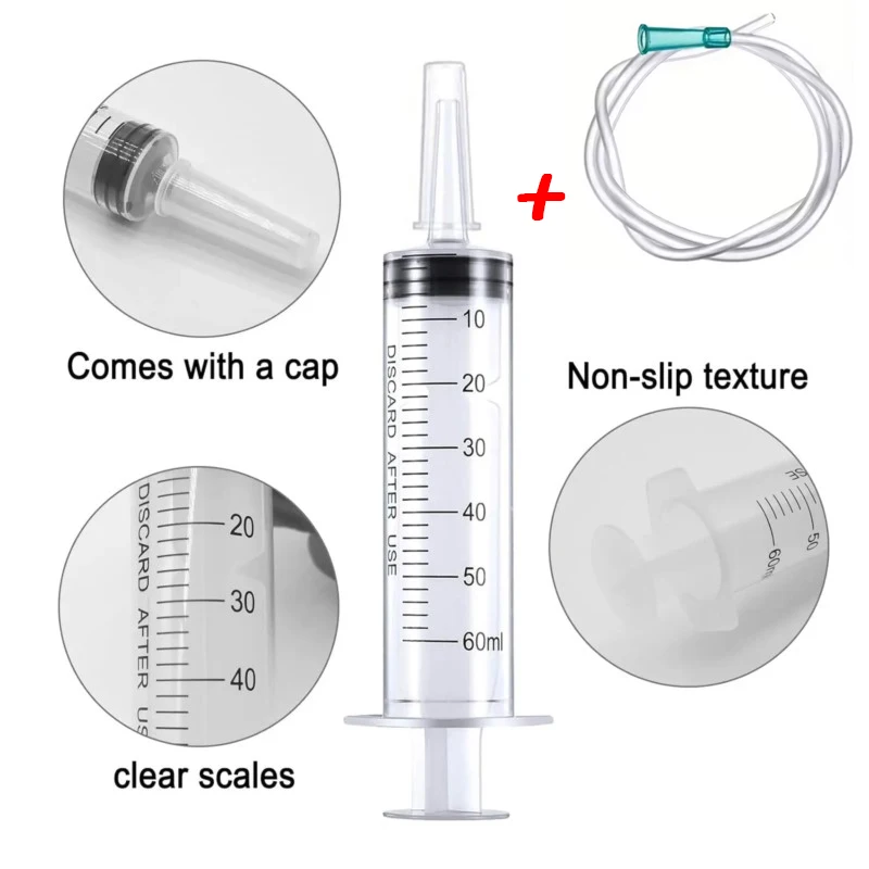 Plastic Syringe wiht 1m Tube 60ML Fridge Pumping Coarse Mouth Douche Irrigator Printer Ink Fill Tools Pet Bird Chick Feeder