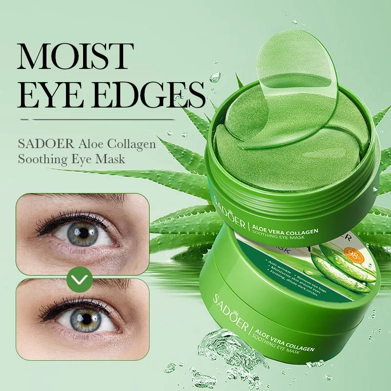 60 piezas de mascarilla de colágeno de aloe vera para ojos, parches hidratantes reafirmantes, brillantes y transparentes, adecuados para toda la piel