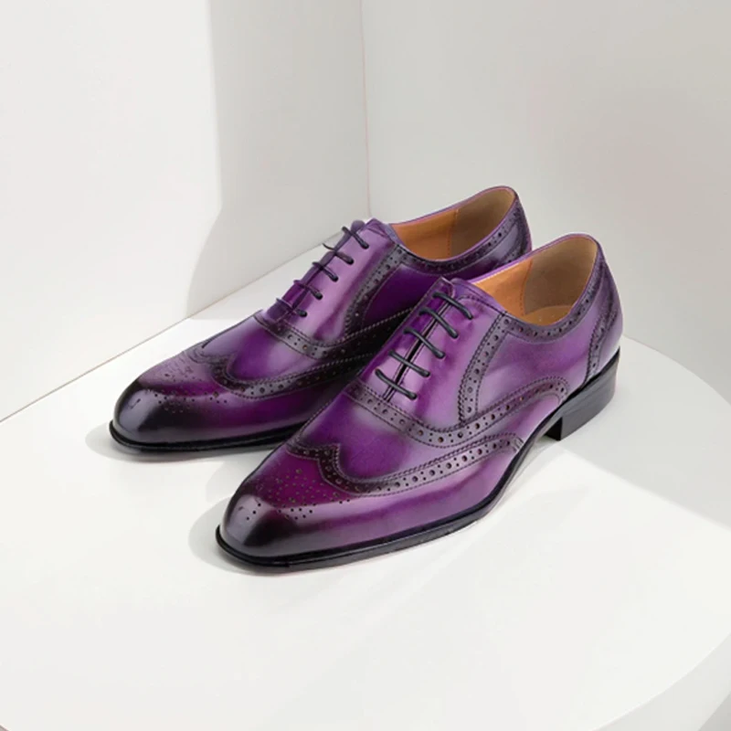 

Oxford Shoes Men's Cow Leather Dress Shoes Lace-Up Brogue Square Toe Office Business Wedding Footwear