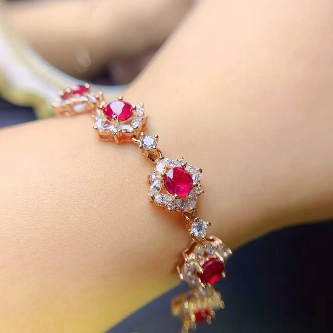 

KJJEAXCMY high-grade Jewelry Natural Women's Ruby Bracelet S925 Silver Colorful and splendid Crystal pure fire flash explosion