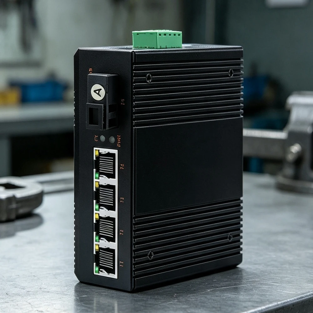 For DIN Rail Gigabit For Media Converter with Single-Fiber Interface and 4 Gigabit Ethernet Ports for Automation Systems