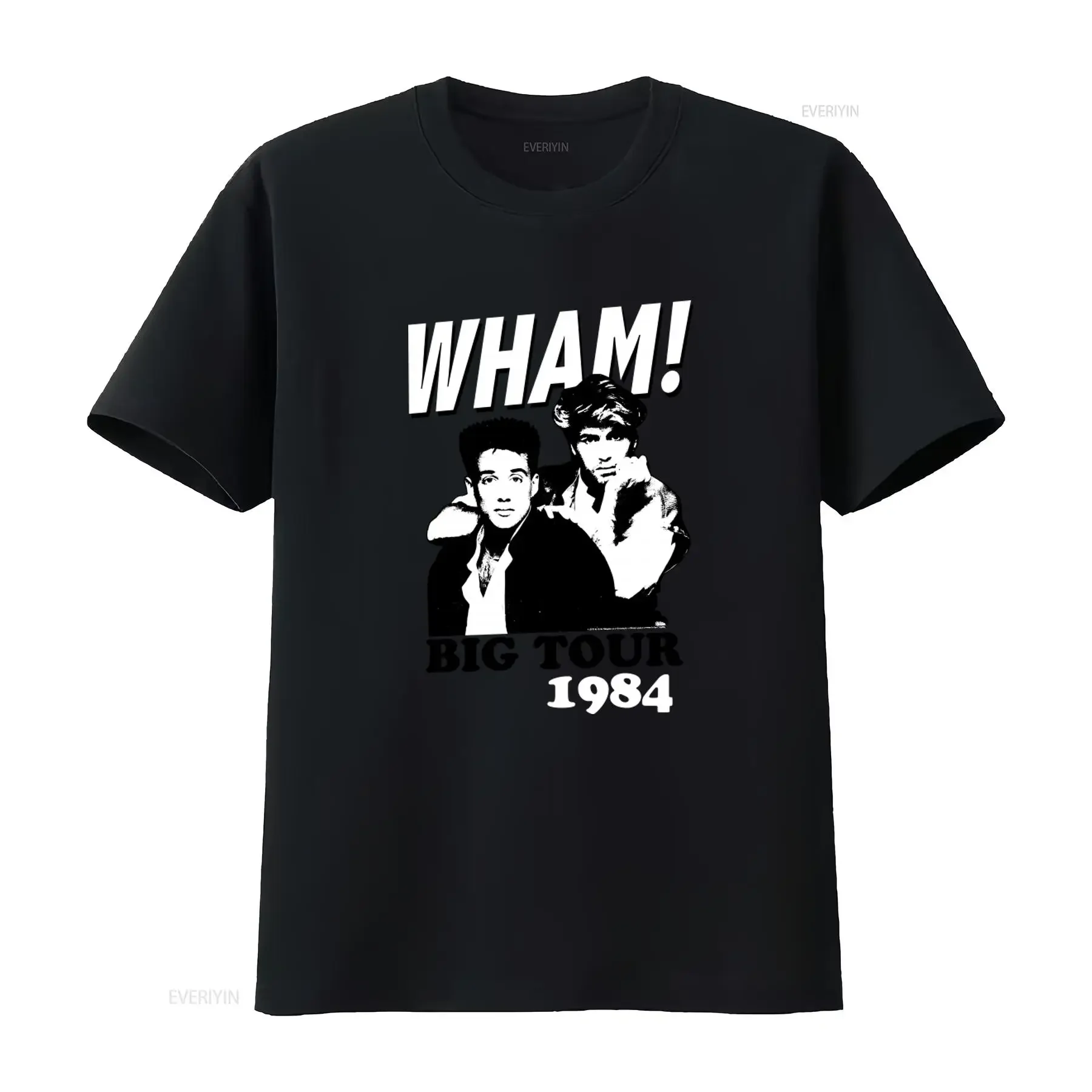 Wham 1984 Big Tour Print Dark Grey T Shirt for Men Fashion Retro Band Design vintage Washed Soft streetwear fashion Slightly