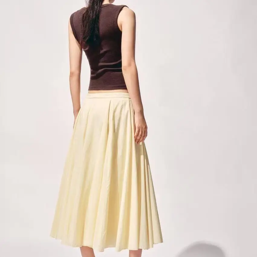 트렌디한 레이지 스타일 다용도 패션 코튼 직조 미디 스커트 와이드 헴라인 캐주얼 A라인 스커트 여성 여름용