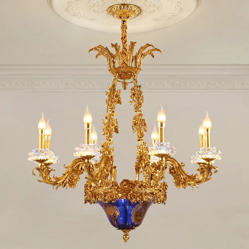 French Classic Luxury Baroque Brass Vintage Chandelier Villa  Decor Lighting European Copper Bronze Chandeliers