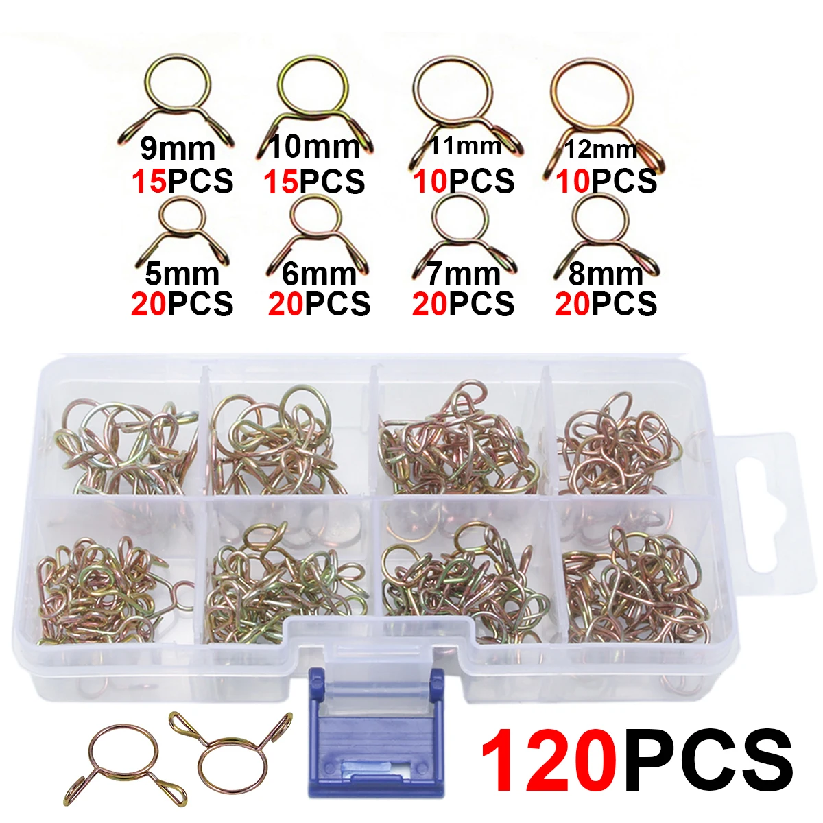 100/290/610Pcs Fuel Line Hose Water Pipe Air Tubing Spring Clips Clamps Assortment Kit - Size 5-14MM