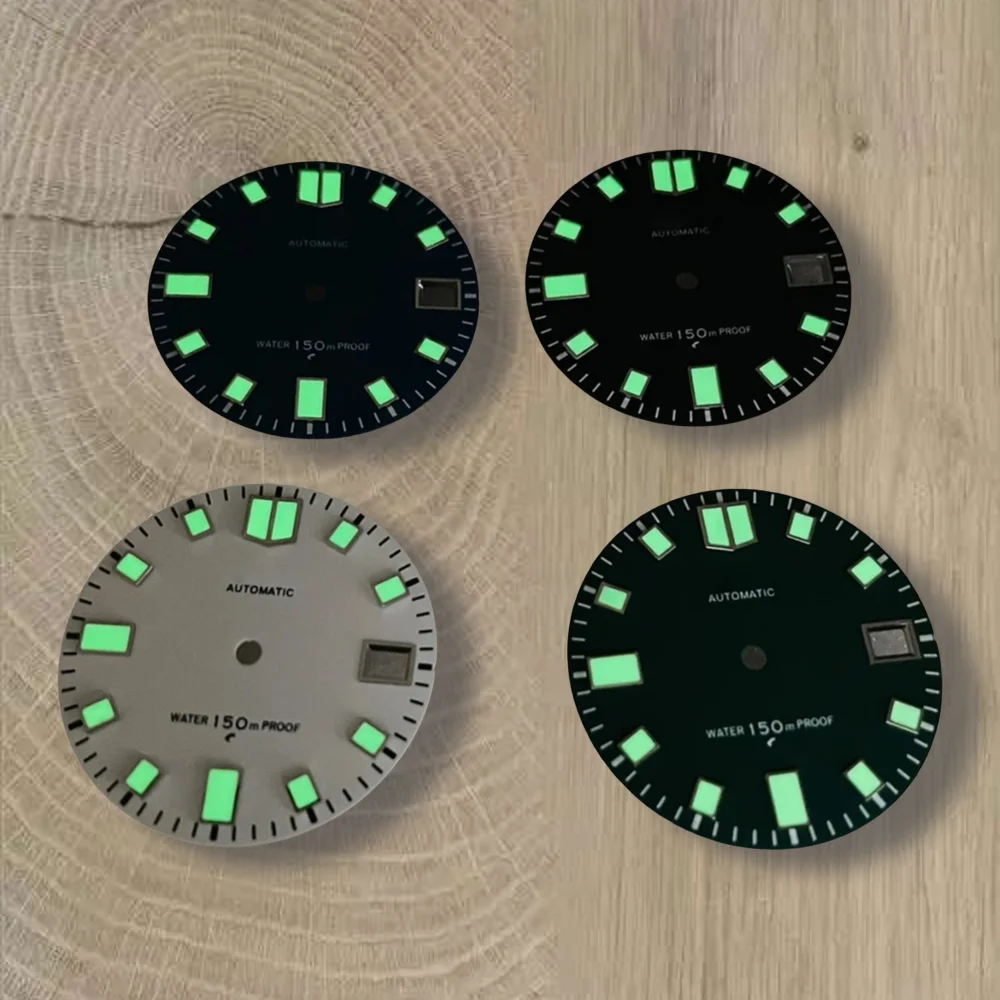 หน้าปัดนาฬิกาแบบด้านขนาด 28.5 มม. พร้อมโลโก้ S เหมาะสำหรับกลไกญี่ปุ่นรุ่น NH35/NH36/4R/7S พร้อมสารเรืองแสงสีเขียว สำหรับนาฬิกาดำน้ำคุณภาพสูง อุปกรณ์ตกแต่งนาฬิกา